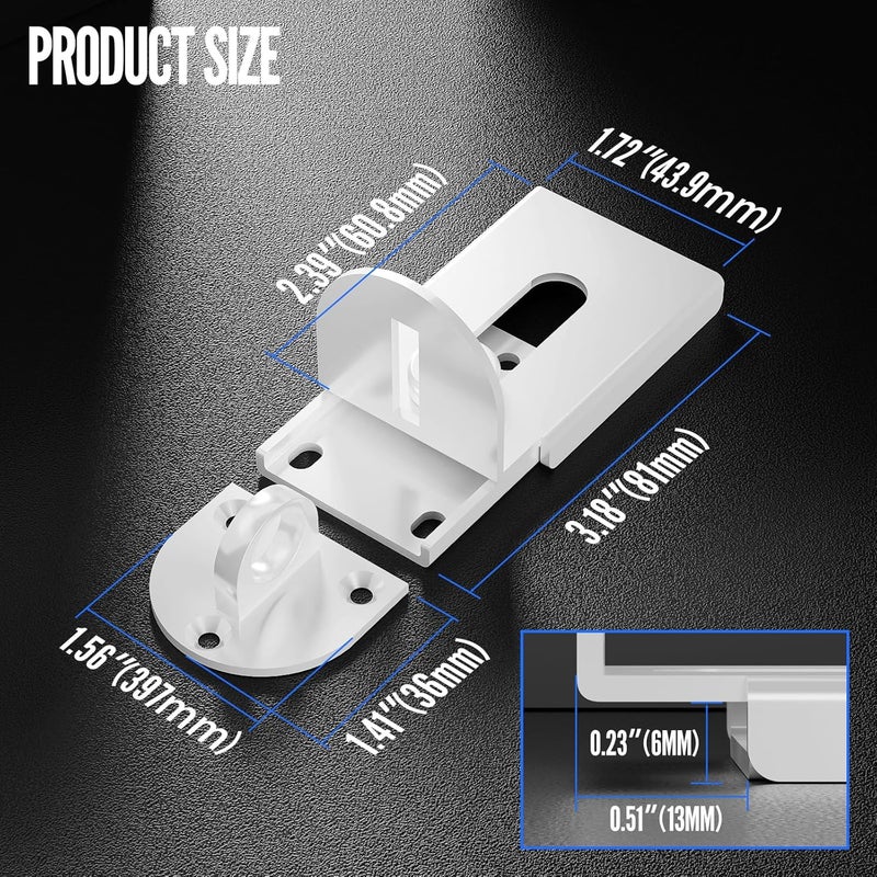GMSP Sliding Door Lock, 90 Degree Door Hasp Latch Lock, Stainless Steel Security Right Angle Padlock with Screws for Push/Sliding/Barn Doors (1PC, White, Large) - Image 2